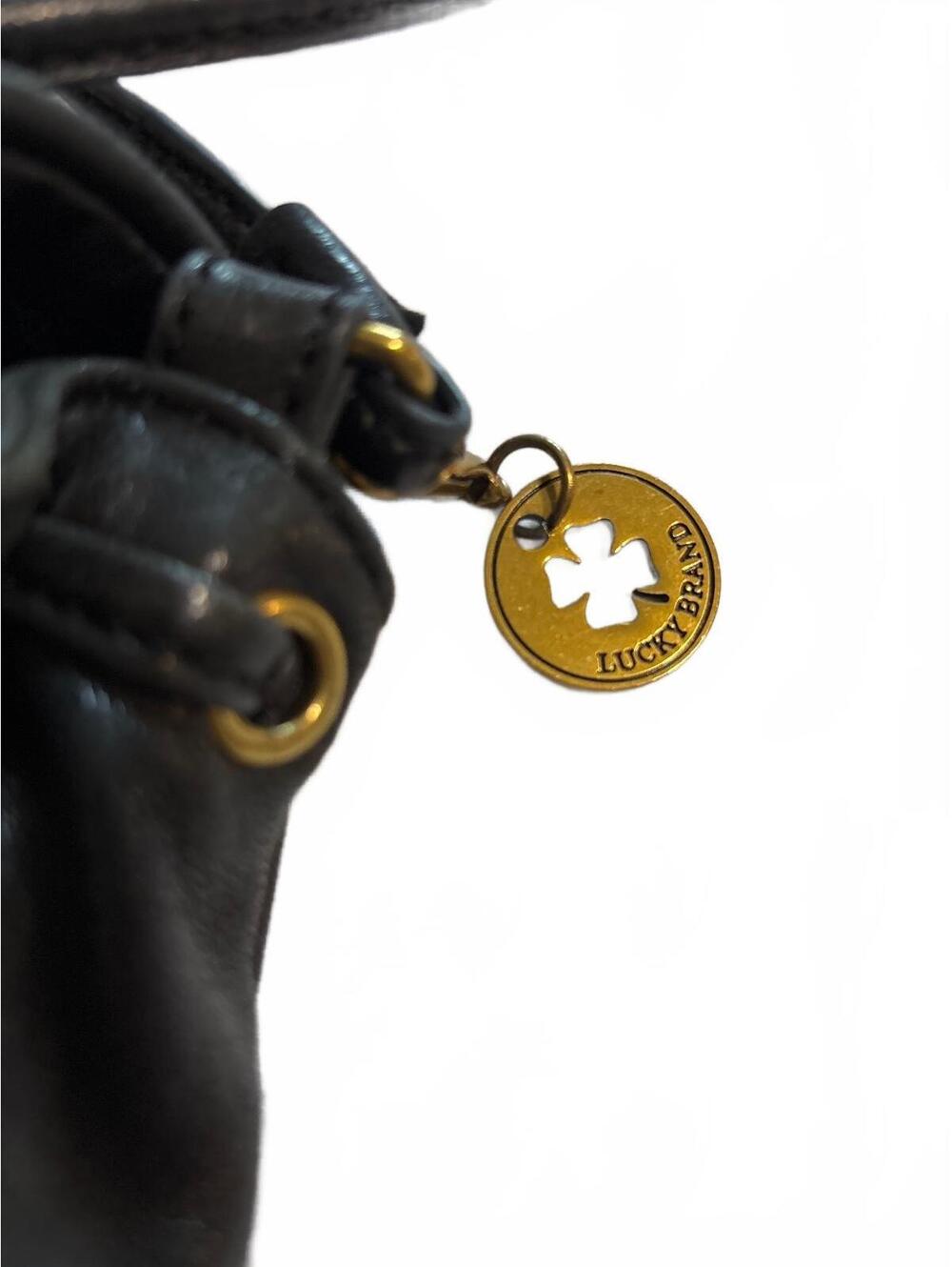 Lucky Brand Black Leather Drawstring Crossbody Bag Tassel Charm - Picture 4 of 9